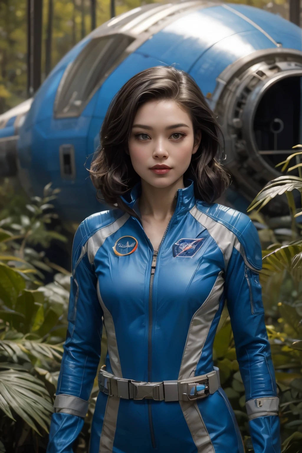 飛行機の前に立つ青と銀のWearing a space suitアラビアの女性, beautiful woman Wearing a space suit, The blue planet is still, Wearing a space suit, Wearing a space suit, Wearing a space suit, Orville, Dressed in an astronaut costume, wear spacesuits, As a retro-future heroine, Promotional Steel, As a retro-future heroine