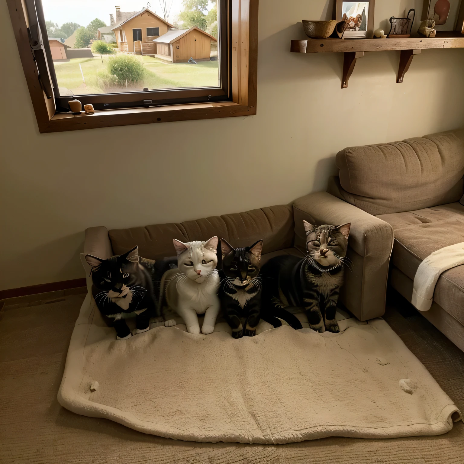 Once upon a time in a cozy little house nestled in a quiet neighborhood, there lived a cat family. Mama Cat, Papa Cat, and their three adorable kittens, Mittens, Whiskers, and Paws, were the happiest felines in the whole town.
Every morning, Mama Cat would wake up early to prepare a nutritious breakfast for her family. She'd carefully select the freshest fish and tenderest chicken to ensure her kittens grew up strong and healthy.
Papa Cat would spend his days exploring the backyard, chasing butterflies, and playing with his kittens. He'd teach them important skills like how to climb trees and pounce on unsuspecting toys.
Meanwhile, Mittens, Whiskers, and Paws would spend their days frolicking around the house, chasing each other's tails and playing hide-and-seek. They were full of energy, thanks to the wholesome meals Mama Cat prepared for them.
As the sun set, the family would gather together on their cozy couch, snuggled up in a warm pile of fur. Papa Cat would tell stories of his adventures in the great outdoors, while Mama Cat groomed her kittens with gentle licks and purrs.
Life was simple but beautiful for this healthy cat family, filled with love, laughter, and plenty of purrs. And as they curled up together for the night, they knew that as long as they had each other, they had everything they needed.