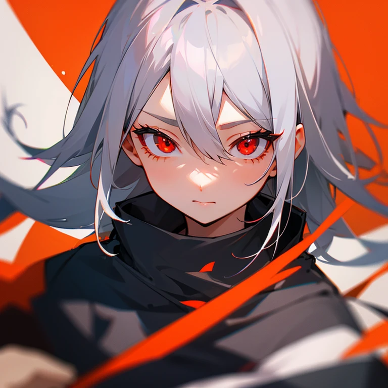 woman、Gray Hair、Red Eye、cool、background orange