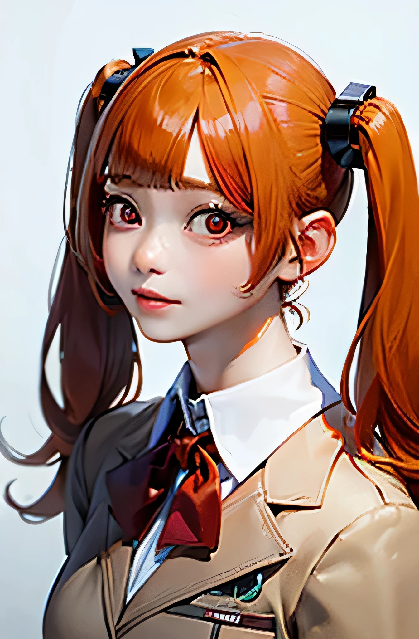 /*General image quality*/ (8k, RAW photo, best quality, masterpiece:1.2), ultra detailed, ultra high res, high-resolution,(realistic, photo realistic:1.4),depth of field, realistic shadow, caustics, natural shading, photon mapping, fine-textured, perfectly focused,
/*Detailed image quality*/ cinematic lighting, soft lighting, HDR, SIGMA 24 mm F/2.8, ISO 400, 1/125 sec shutter,an extremely delicate and beautiful, extremely detailed, 8k wallpaper, Amazing, finely detail, huge file size, extremely detailed CG, unity 8k wallpaper, official art, perfect artwork, production art,
BREAK
/*figure*/
1girl, (20 years old:1.2), cute girl, pretty girl, perfect idol, kawaii,realistic body, , gravure model,realistic skin texture, fair skin, shiny skin, slender body, good figure, gleaming skin,
BREAK
/*system*/
glamorous,tall,large breasts,
BREAK
/*Hairstyle*/
(((((blunt bangs))))),(((((orange hair))))),(((((straight hair))))),(((((twintails))))),
BREAK
/*eye*/
beautiful eyes,(((((red eyes))))),
BREAK
/*Costume*/
(((school uniform, blazer))),
BREAK
/*Pause*/
arms behind back,
BREAK
/*angle*/
upper body,
REAK
/*place*/
white background,
BREAK
/*Brightness*/
sunlight,