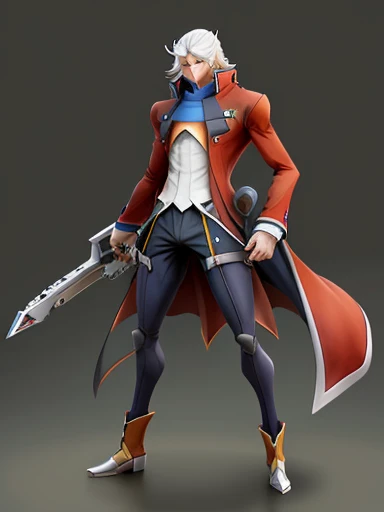 ((blazblue Wold )) ,Human Male, white long hair ,Full body ,Red Clothing , (( best quality))