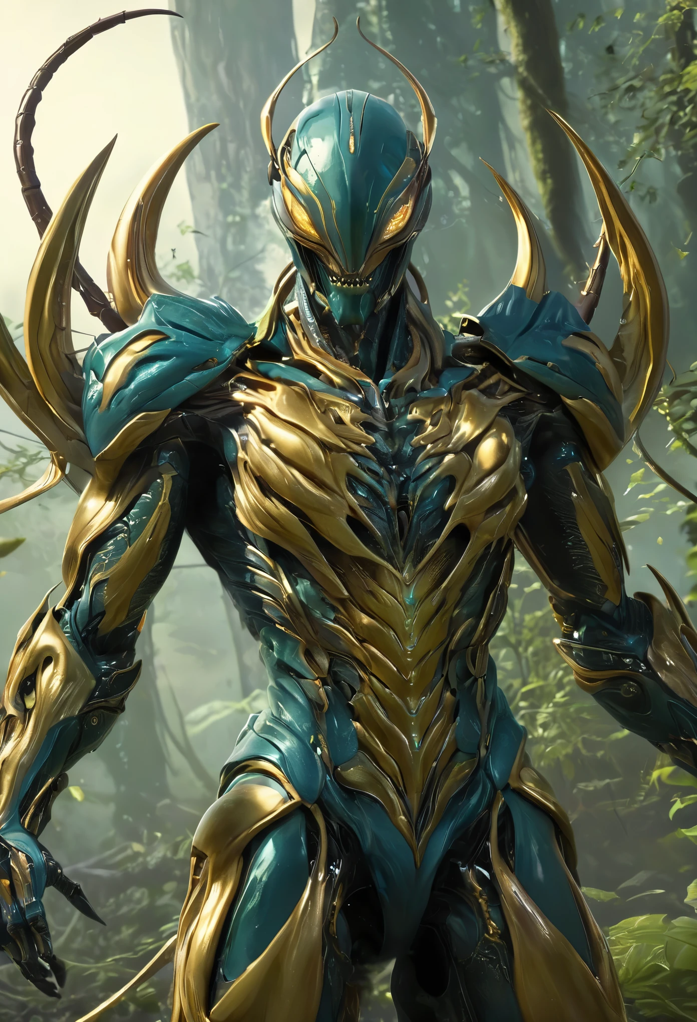 (best quality,4k,8k,highres,masterpiece:1.2), ultra-detailed, (realistic,photorealistic,photo-realistic:1.37), In the realm where human ingenuity meets the primal ferocity of nature, a hybrid monstrosity known as the "Mantihuman-female" roams, a fusion of human and mantis in a terrifying amalgamation. At first glance, the Mantihuman appears as a distorted humanoid figure, but upon closer inspection, its insectoid traits become unmistakable. Its torso and limbs are adorned with a sleek, iridescent exoskeleton, a seamless blend of human musculature and mantis-like armor. Sinewy muscles ripple beneath its chitin, granting it both strength and agility beyond human limits. The creature's head is a grotesque fusion of human and mantis features, with bulging compound eyes dominating its visage, each reflecting the world around it with uncanny precision. Its mouthparts, sharp and serrated, click together in anticipation, ready to deliver a lethal strike with deadly precision. From its shoulders extend a pair of formidable mantis-like forelimbs, each tipped with razor-sharp scythes capable of rending steel with ease. These limbs can fold back against its body when not in use, giving the illusion of normal human arms until the moment of attack. Despite its monstrous appearance, there remains a haunting semblance of humanity in the Mantihuman's form. Its torso retains the shape of a human chest, albeit covered in a layer of chitinous plating, and its lower limbs resemble those of a human, albeit with a slight angularity reminiscent of a mantis's stance. white skin, (NSFW:1.3)