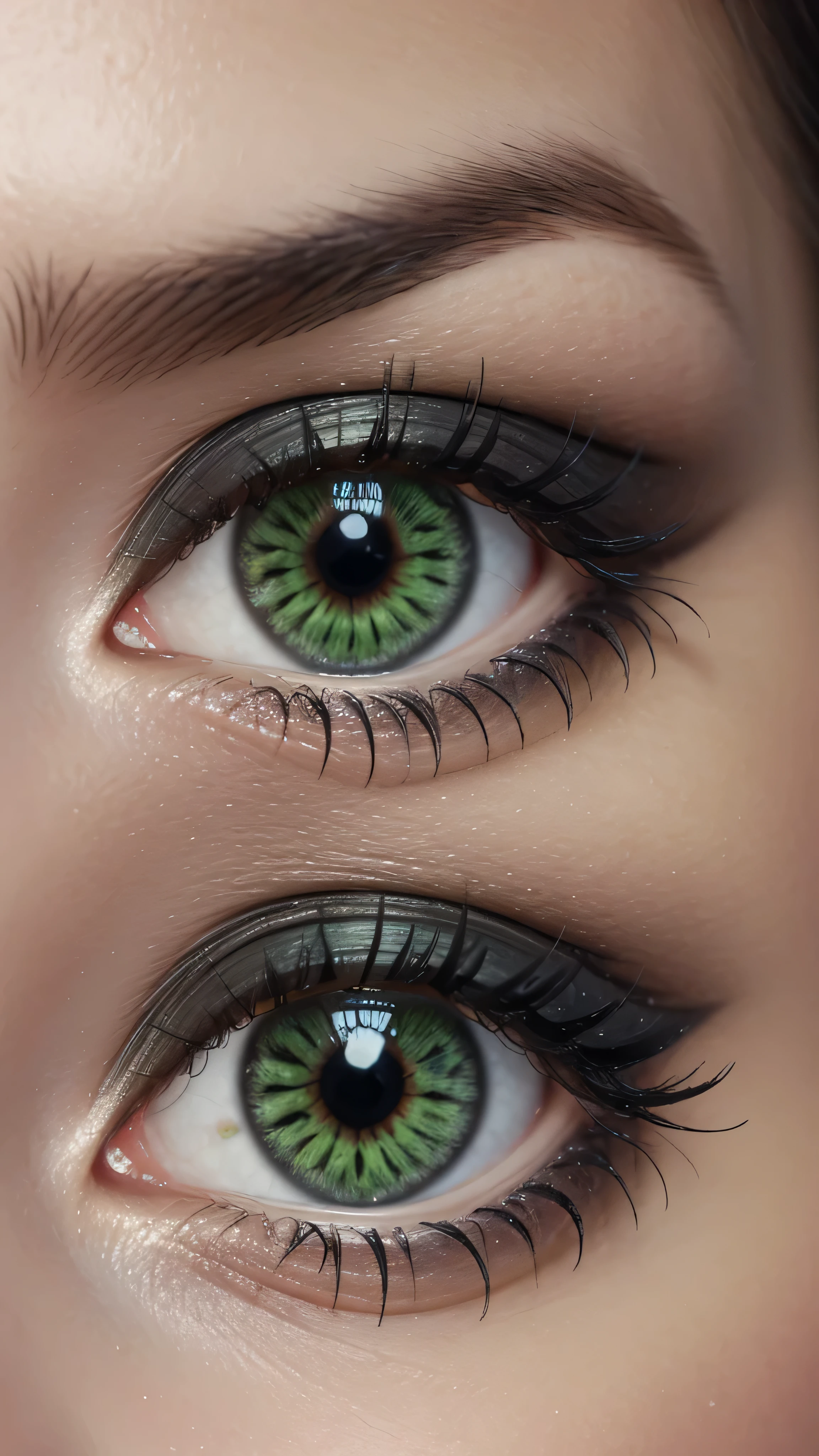closeup of a one green eye, human
