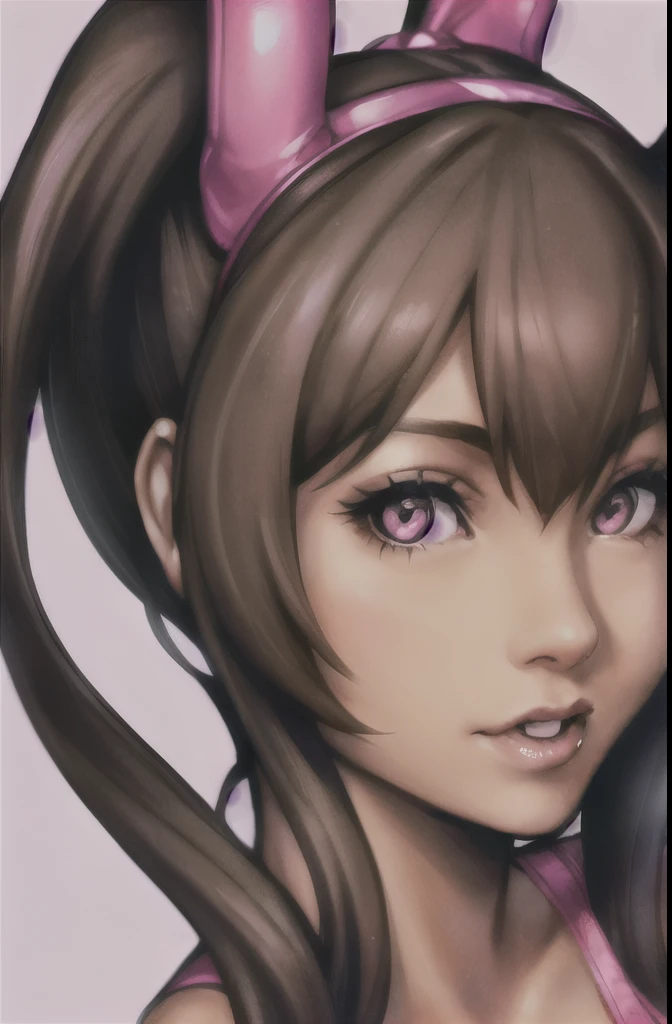 nomura tetsuya , 1 chica, Ariana Grande, brown long hair, dark skin, pink eyes,