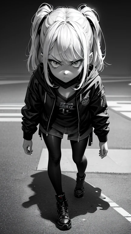 1 girl, (super detailed, high res, super detailed, top quality, awesome, top quality, very detailed CG Unity 8k), cute girl, full body, glaring at viewer, girl wearing casual clothes, (angry), angry, glaring, cool, stylish, ((monochrome))