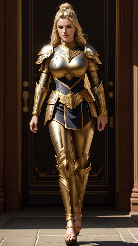 (8K, Best Quality: 1.2), (Masterpiece: 1.37), (american comics: 1.37), (Ultra High Resolution),(very sharp image),Full Body Shot, Perfect Female Body, 8K, Ultra Detailed, Walking Pose, Shot from the Front, Slow Motion, 21-Year-Old Female Paladin (Richly Decorated Armor,Small Breasts, Thin Waist,roman sandals Standing), (Highest Quality, Concept Art), (simulation: 1.2), (high sharpness), Masterpiece, best quality, (highly detailed photo: 1.1), realistic photography