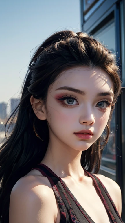 1 boy,more details in eyes,cute,looking at viewer, adorabel girl,cute face,details sky,pretty,young,juvenile,((masterpiece:1.4,best quality)),multiple details,colorful hair,eyeshadow,, sfw,   
