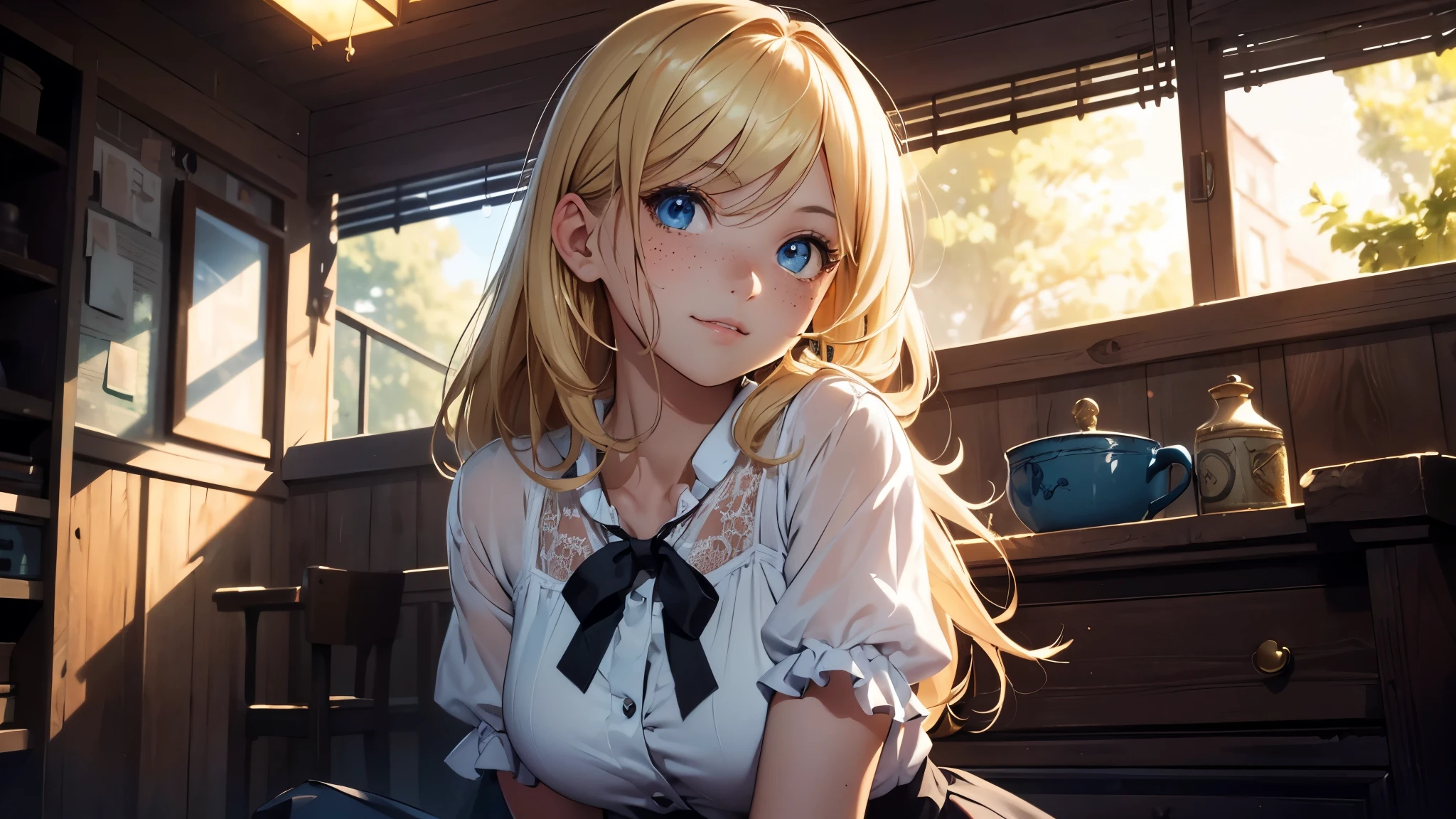 ((masterpiece,best quality,ultra detailed,ultra high res)), soft realistic focus, Perfect Eyes, dynamic shadows, realistic image, vibrant colors,light leaks,dreamy atmosphere,chiaroscuro,BREAK
experimental charm, The girl is depicted in full growth, girl 10 years old, thin and tall, you see the girl from head to toe, nostalgic appeal, country girlfriend, she take you with yourself, skirt and short blouse, soft mischievous smile, freckles, blonde hair, slightly leaning forward, flashback of memories, blonde, holding your hand