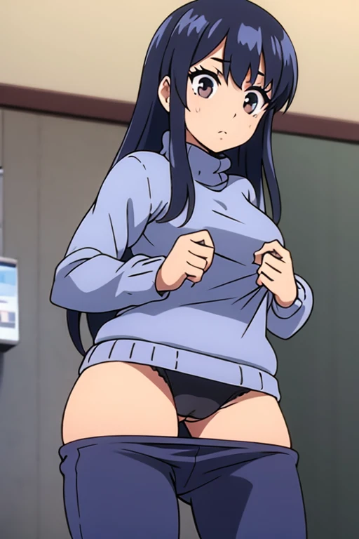 girl with panty under sweater, dropping pants