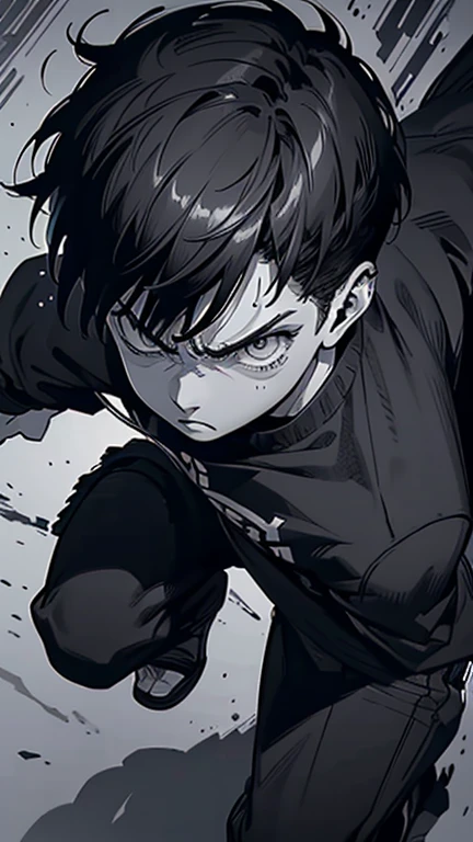 1 boy, (super detailed, high res, super detailed, top quality, awesome, top quality, very detailed CG Unity 8k), cool boy, full body, glaring at viewer, boy wearing casual clothes, (angry), angry, glaring, cool, stylish, ((monochrome))