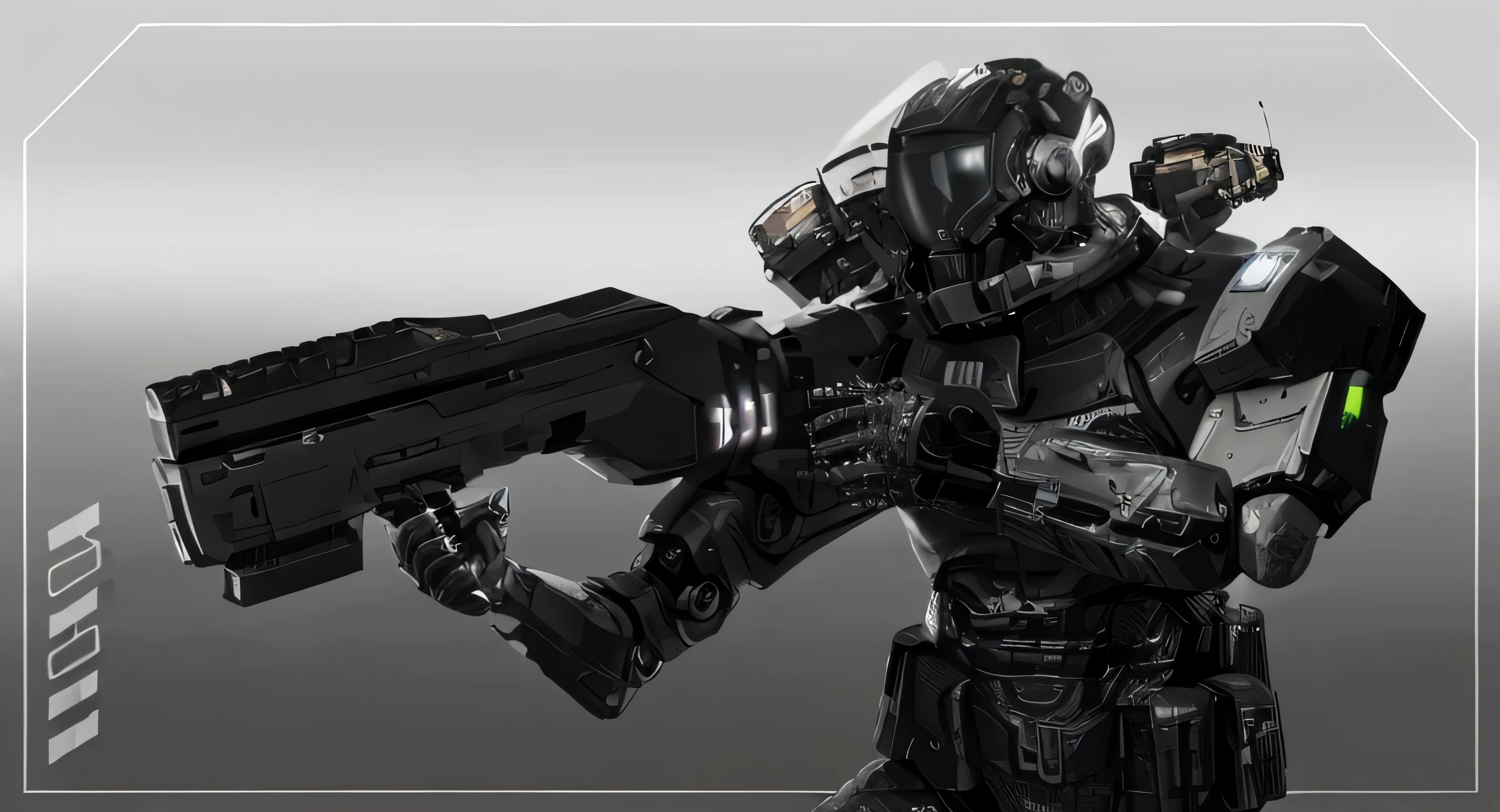 Science fiction, futuristic, black and white, robot soldiers, tactical