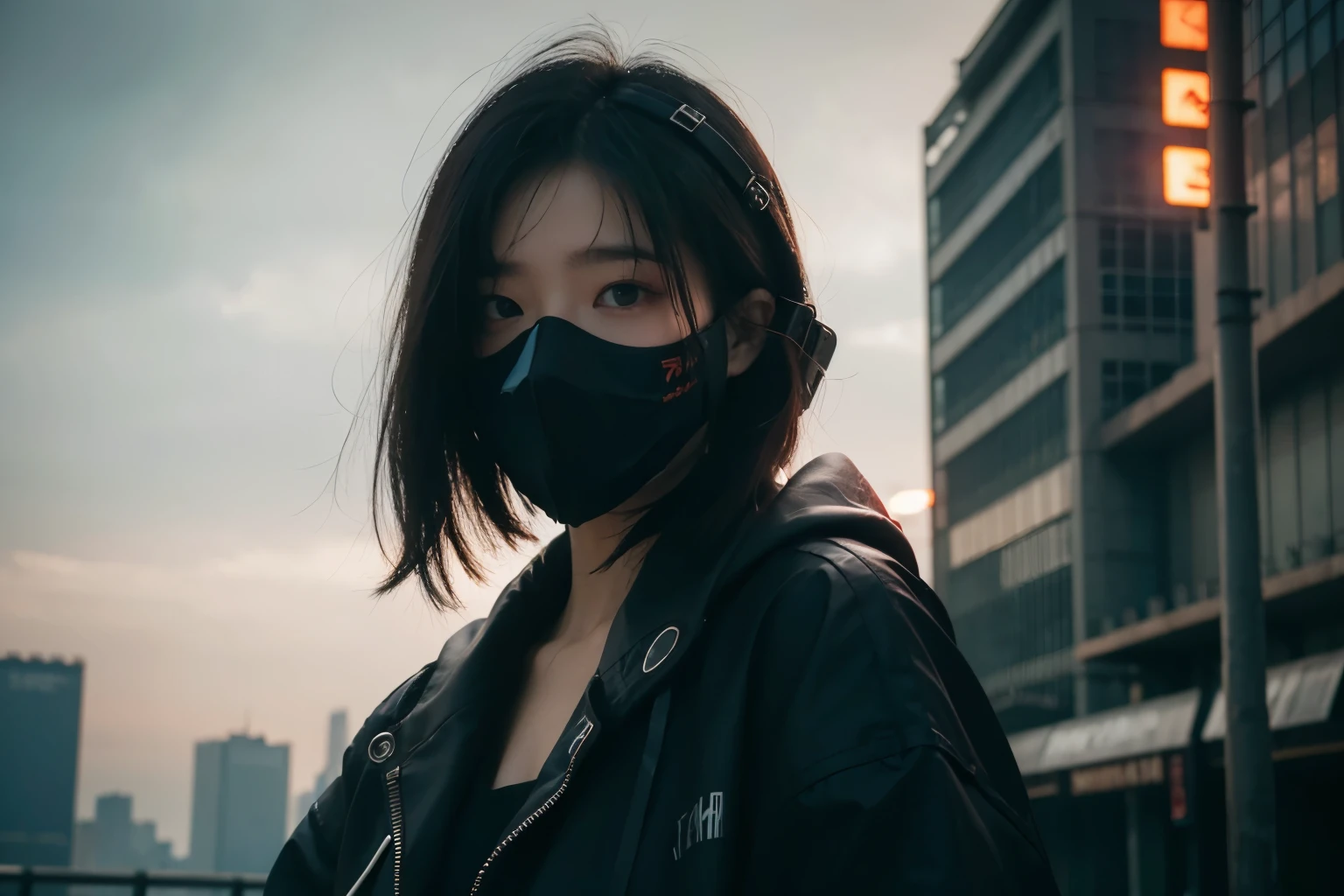 Techwear, Face masks, cyber punk, Dystopia, masterpiece, best quality, RAW Photos, sigma 50mm f1.4