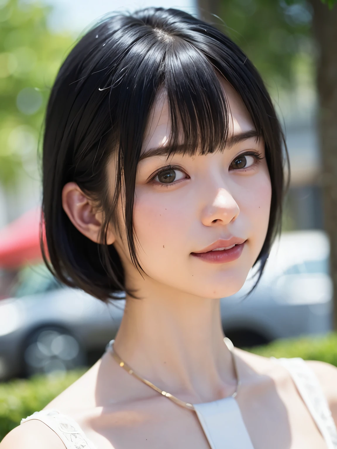 1 girl、highest quality、Realistic、alone、Written boundary depth、Natural soft light、Daytime、charm、Beautiful Face、Cleanliness、Pure Face、White skin、cute、Bob Hair、short hair、bright hazel eyes:1.6、Beautiful Lips、美しいLong neck、Beautiful décolletage、bangs、Beach、Light of the sun、Nedium Breast Body Esbian、((黄金比のBeautiful Face、 対称性のあるBeautiful Face、Dutch Angle Shot、Elevation))、Long neck、Show me your ears、Stick out your ears。bangsのあるきれいな短いBob Hair、smile with your mouth closed、Perfect hands指、Perfect hands、Perfect body、Perfect Face、Shine a light into your eyes、Perfect Anatomy:1.6、とてもcuteスーパーモデル:1.6、{Huge|big|Hugeな|Mega} chest, chestの谷間、smile:1.6、Very beautiful teeth:1.6