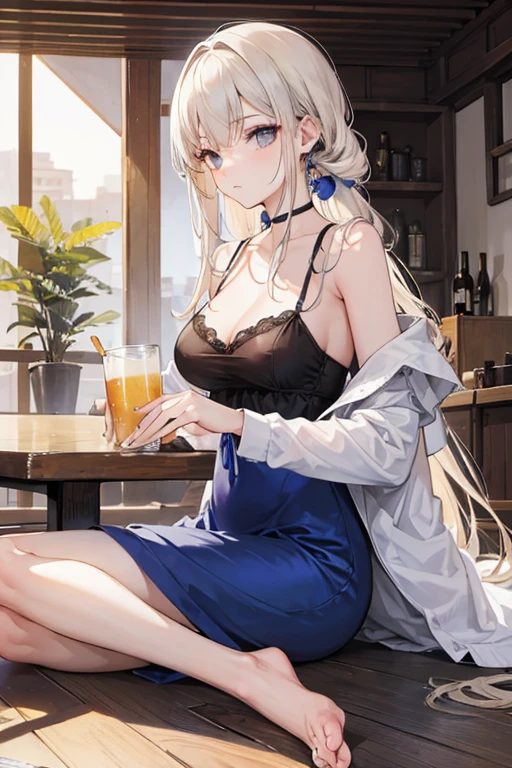 The model in a serene and peaceful pose., en un entorno tranquilo y calmado. Cerveza con gaseosa