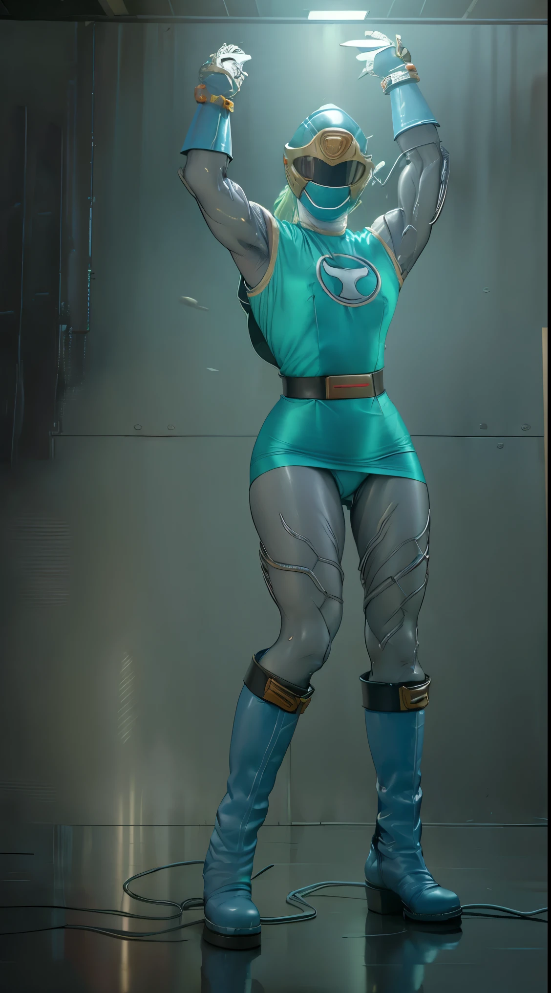 Cyborg sexy big breasts naked athletic body robotic arms metal boot metal mask virtual reality glasses braided blonde hair nsfw Cyborg sexy big breasts athletic body robotic arms metal boot metal mask enjoying full face metal shoulder pads flashlight Green Hurricane Blue (Ninpuu Sentai Hurricanger