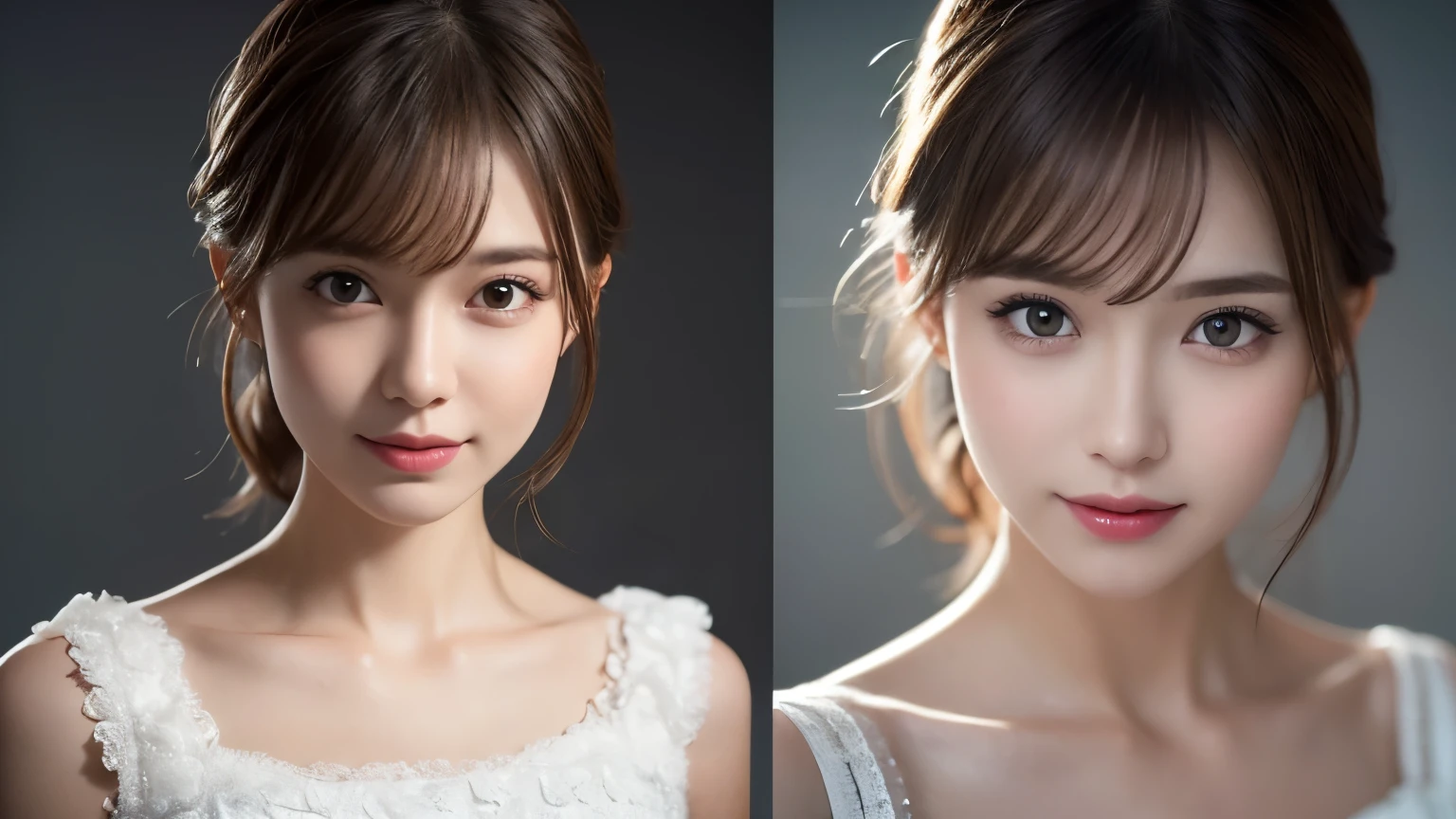 One Girl, (Dress in trendy fashion:1.2), (RAW Photos, highest quality), (Realistic, Photorealistic:1.4), Tabletop, Very delicate and beautiful, Very detailed, 2k wallpaper, wonderful, In detail, Very detailedな CG Unity 8K 壁紙, Very detailedな, High resolution, Soft Light, Beautiful detailed girl, looking at the camera、Very detailedな目と顔, Beautifully detailed nose, Beautiful fine details, Bob Hair, small, Black Dress、White background、Background is white、Cinema Lighting, Perfect Anatomy, Slender body, smile, 