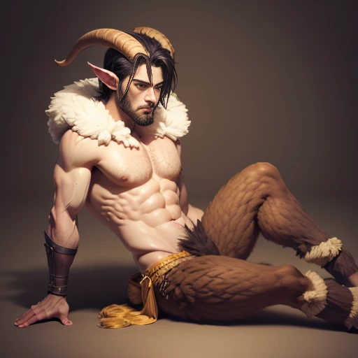 male, bara, fur legs, fur, fur pants, fur arms, goatlike legs, goatlike, satyr, horns