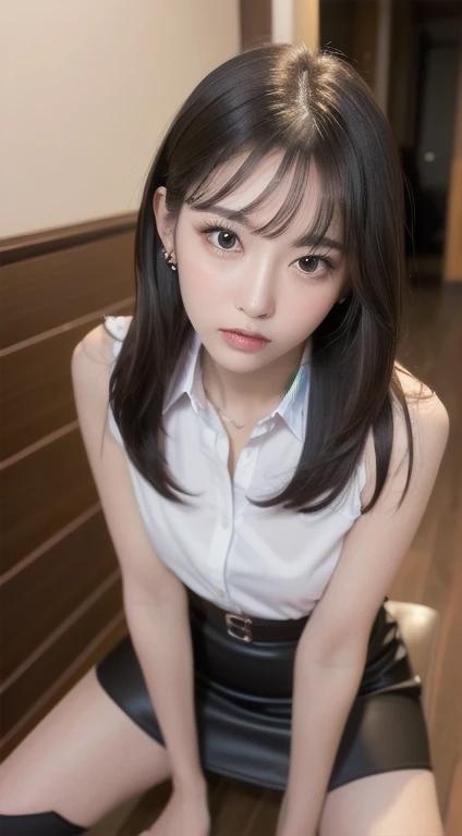 ulzzang -6500-v1.1, (raw photo:1.2), (photo realistic), highly detailed beautiful girl, (realistic:1.4), very detailed eyes and face, beautiful detailed eyes, japanese school uniform, school uniform, (super realistic pantyhose:1.2), no shoes, toes, Large file size, high resolution, very detailed, best quality, [masterpiece:1. 6], illustration, very detailed, nffsw, detailed, best quality, 8k wallpaper, movie lighting, one girl, , perfect figure, cute droopy eyes, beautiful big eyes, eyes, ((masutepiece )), best quality, 1 girl, eyeshadow, upper body, portrait, ((FULL BODYSHOT:1.5)),.