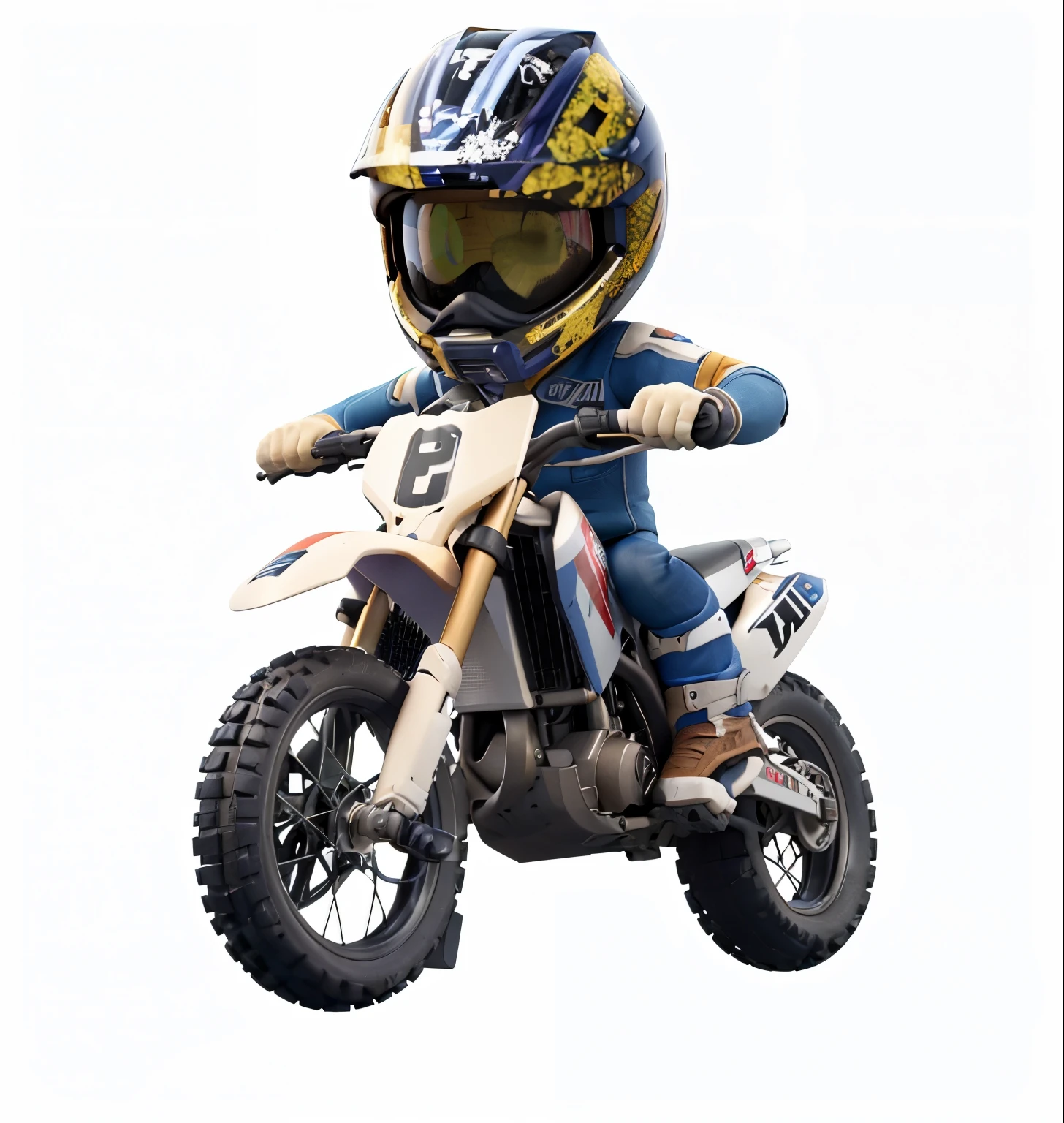 (best quality,highres:1.2),ultra-detailed,(realistic,photorealistic:1.37),motocross pilot,confident,raise dust on the track,rather radical,cinematographic lighting,background motocross track,dust on the rear tire,Disney Pixar 3D,attention to detail