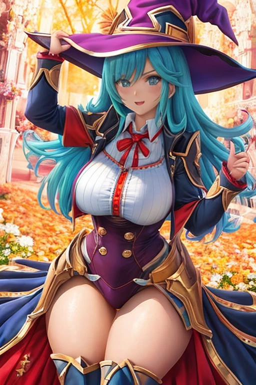 witch, big breasted, spell casting pose, power armor