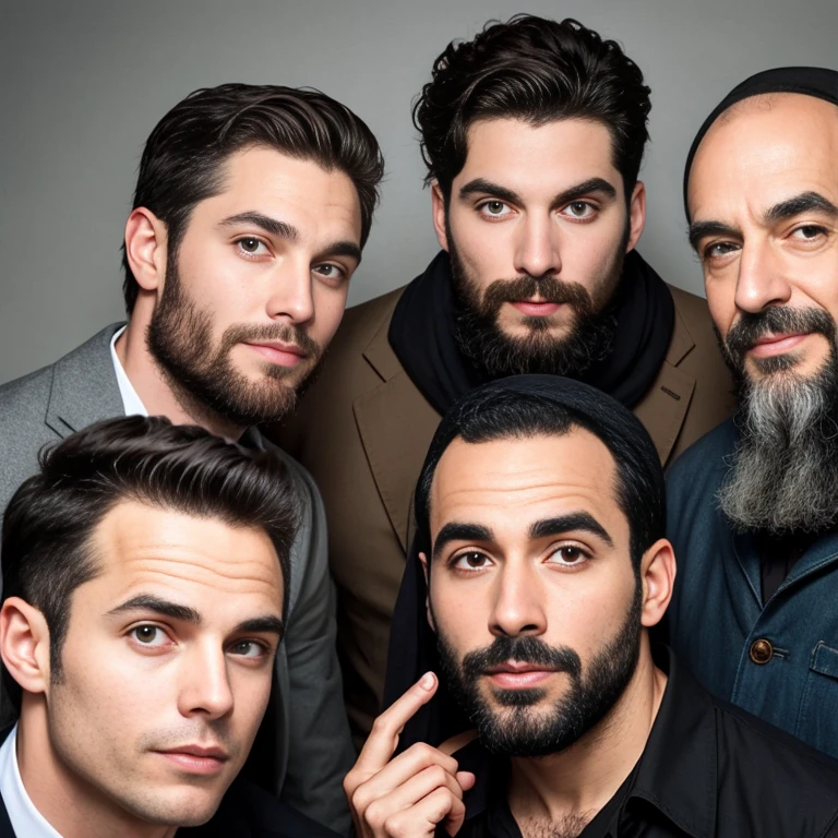  A group of Baal teshuva men focus on the face 