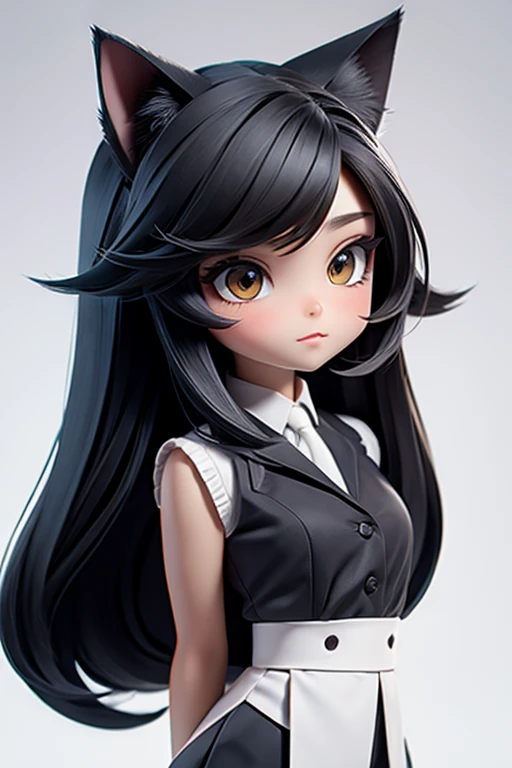 straight hair,black hair,white background,long hair,simple background,solo,1 girl,Cat ear,face forward. head only