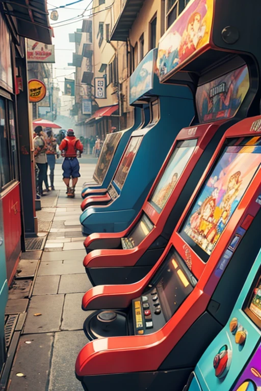arcade game,Street Fighter characters playing a game