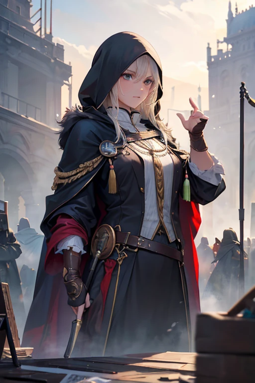 model shooting style, (чрезвычайно подробные обои CG Unity 8k), full body shot of the world&#39;s most beautiful piece of art, cloak armor, professional majestic oil painting by Ed Blinkey, Atey Gaylan, Studio Ghibli, Jeremy Mann, Greg Munchess, Antonio Moro, trending on artstation, trending CGsociety, difficult, High detail, sharp focus, dramatic, photorealistic painting by Midjorney and Greg Rutkowski