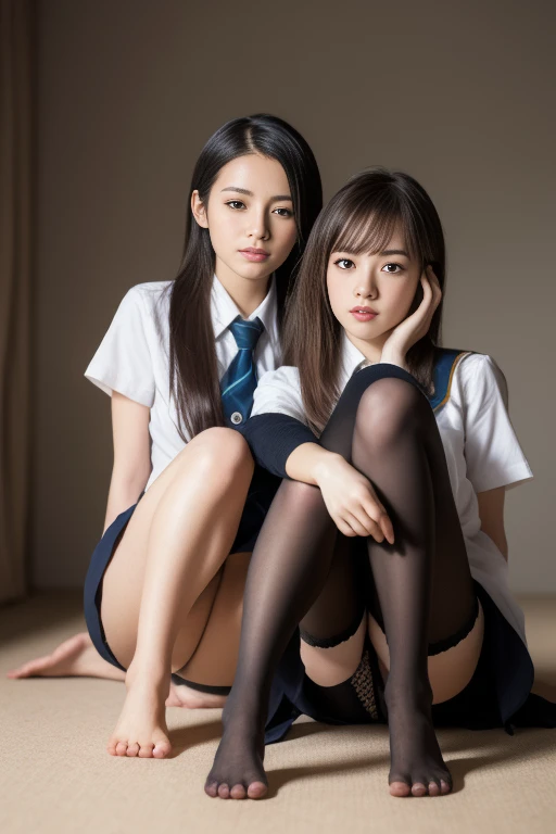 Beautiful and meticulous girl, Very detailed eyes and face, Beautiful fine details, Ridiculous, incredibly Ridiculous, Large file size, Very detailed, High resolution, Very detailed, highest quality, masterpiece, Kemomimi, ((Japanese high school girls uniform)), figure, Very detailed, CG, Unity, 8k wallpaper, wonderful, Fine details, masterpiece, highest quality, Very detailed CG uniform 8k wallpaper, Face Light, Cinema Lighting, One girl, , (No pants) ), (((Dynamic pose))), (Camel Toe), (half), (pantyhose), (Bend your knees and sit on your feet))、((boyfriend and girlfriend sexual pose:1.5))、((Panties:1.5))