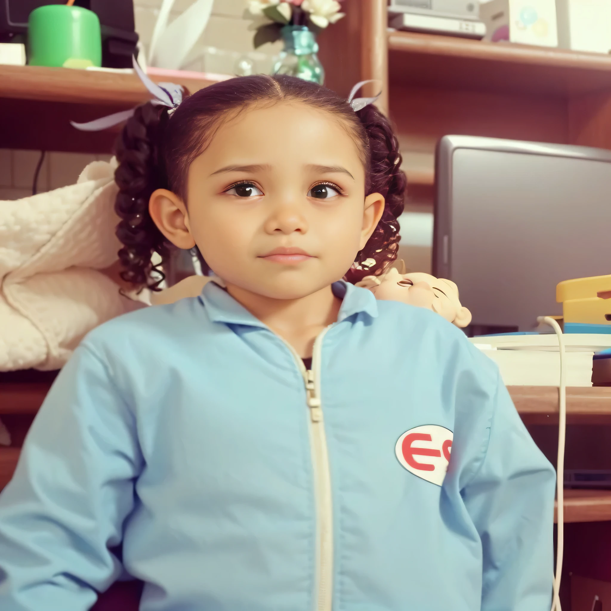 there is a young girl sitting at a desk with a laptop, 2 years old, 5 years old, mohamed reda, four years old, atef, riyahd cassiem, edu souza, light skinned african young girl, ameera al-taweel, 30-year-old woman from cuba, looks like fabiula nascimento