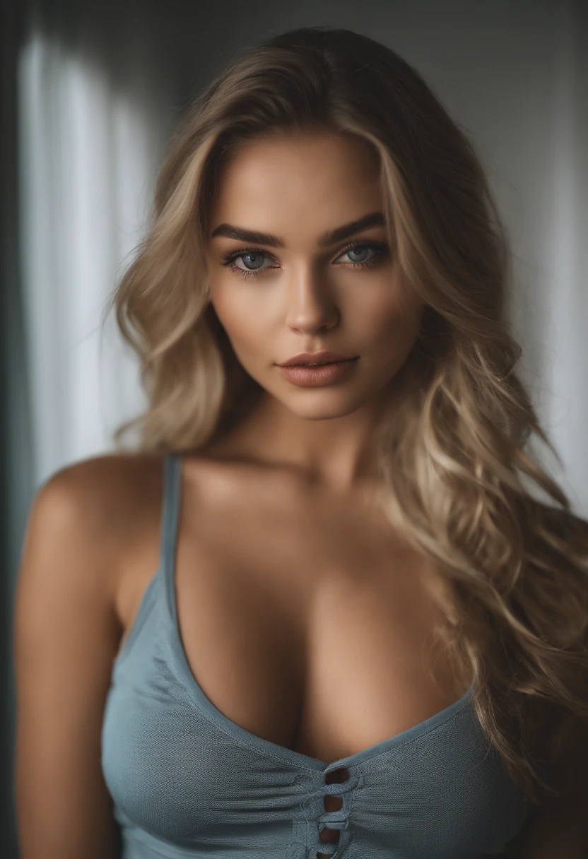 oman with matching tank top and panties, fille sexy aux yeux bleus, Portrait Sophie Mudd, Portrait de Corinna Kopf, cheveux blonds et grands yeux, selfie of a young woman, ohne Maquillage, maquillage naturel, Look directly into the camera, Visage avec Artgram, dezentes Maquillage, Superbe photo du corps entier, dans la chambre, gros seins, Blonde, Latin
