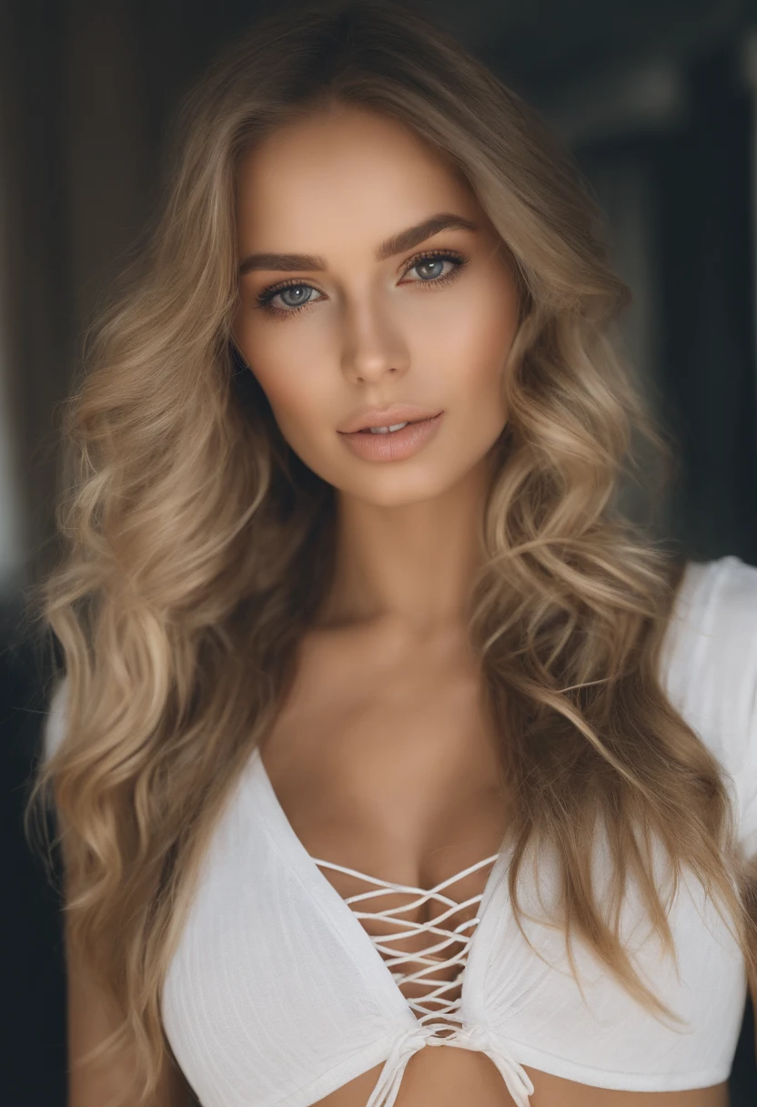 oman with matching tank top and panties, fille sexy aux yeux bleus, Portrait Sophie Mudd, Portrait de Corinna Kopf, cheveux blonds et grands yeux, selfie of a young woman, ohne Maquillage, maquillage naturel, Look directly into the camera, Visage avec Artgram, dezentes Maquillage, Superbe photo du corps entier, dans la chambre, gros seins, Blonde, Latin