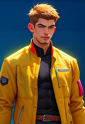 Cria um personagem homem que Simbolize eclipse , Concept ART ,, short hair , wearing Jacket