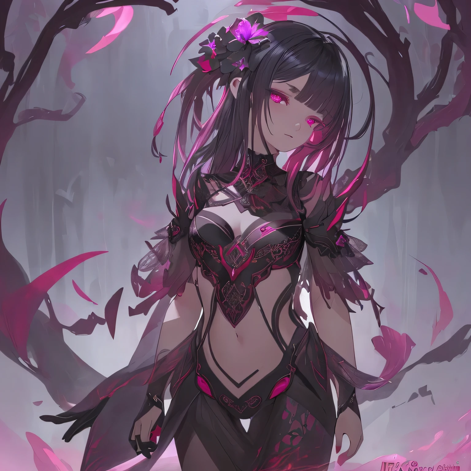 Adenium-themed artwork, ((highest quality)), High resolution, 8k, Cinematic Light, High Contrast, Written boundary depth, Strong brilliance, Detailed Background, One Girl, cute, fine grain, Shining Eyes, Detailed Iris,poison,insanity,