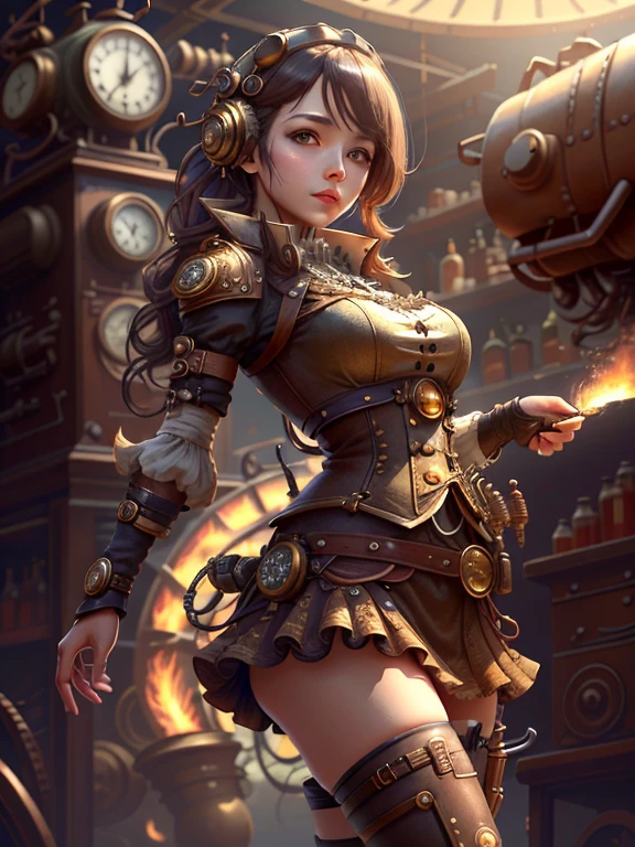 Steampunk AI Young Woman、mini skirt
