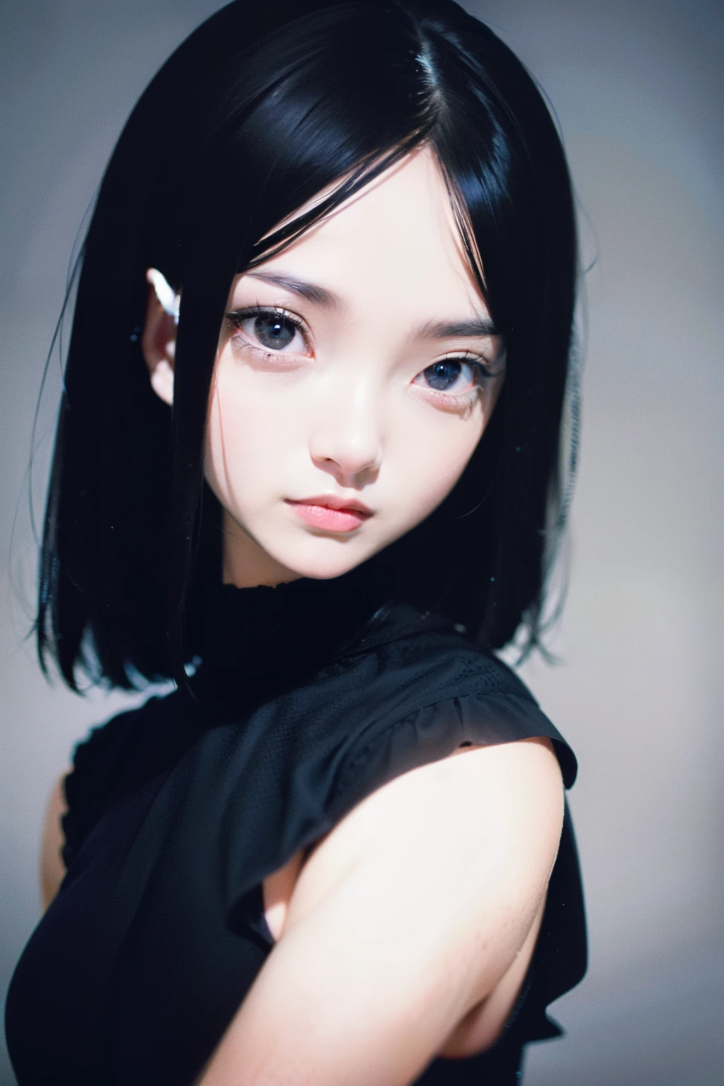 Girls with black clothes and black hair, their expressions hinting at the allure of devil fairies, are depicted in a close-up style with an anime aesthetic. The 8k resolution enhances the detailed textures of their black attire and the saturated sheen of their hair. Their enchanting eyes, full of mystery and seduction, are illuminated by ethereal lighting, making for a stunning, hyper-detailed image. (Masterpiece: 1.1, Best quality: 1.0, Ultra high resolution: 1.0)