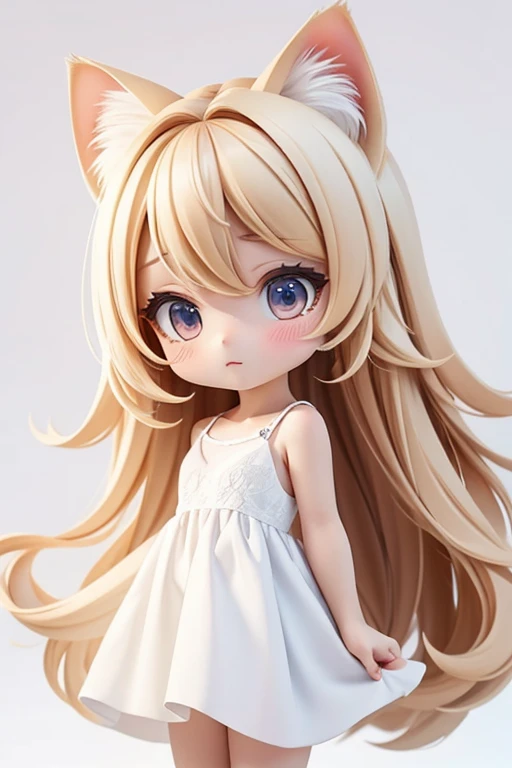 straight hair,blonde hair,white background,long hair,simple background,solo,1 girl,Cat ear,face forward. head only,White dress