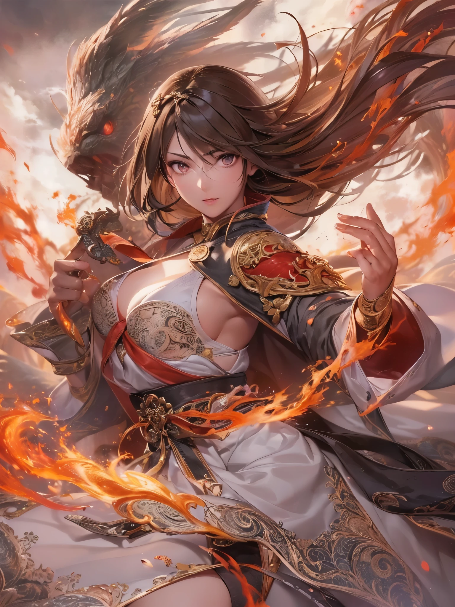 ((highest quality)),(Ultra-high resolution),(Very detailed),(Detailed Description),((The best CG)),(A masterpiece),Ultra-precise art,amazing drawing art,(Fantasy art with intricate detail:1.5), (Female Fighter:1.7),(Beautiful and well-proportioned face:1.5),
