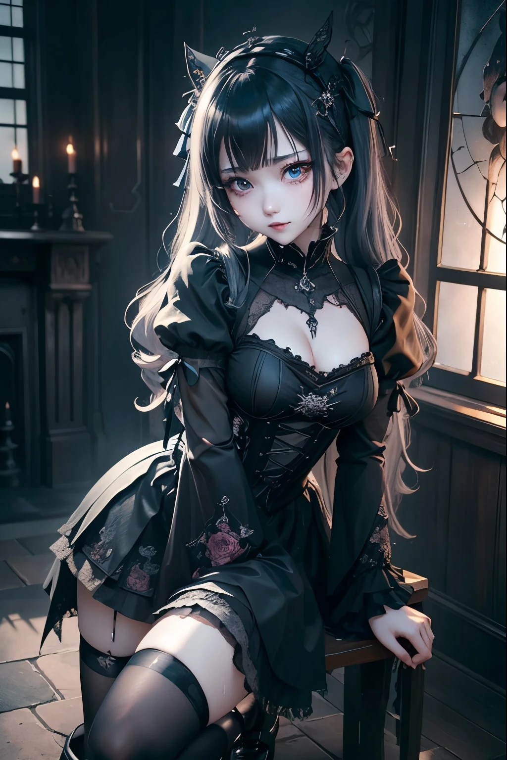 ハードDark Gothicメイク、my sanity、deep night sky、Horror、Black dark eyeshadow、cry、sad、Good skin radiance、Dark Gothicメイク、Dark smile、palace、The beauty of fragrance、22 years ago、Expression of intense sexual pleasure、Embarrassed look、Dark Gothic、Obscene language、highest quality、View 5 books、Expression of sexual pleasure in suffering、Drunk face、紫のMaid clothes、Mysterious、Noble、A face that is holding back the toilet、Super sexy、Loving smile、Twin tail hair、jet black ruffle skirt、Right blue eye, Left eye is red、Super bewitching pose、Platform Heel Shoes、Heavy makeup、Black lipstick、Make the world beautiful、Gothic ta Clothing、A little slimmer、Silver Hair、Long Hair Straight Hair、Cute Gothic Loliress、Beautiful Face、elegant features、Fascinating face、Knee-high socks、Stained glassが背景、Chest glistening with sweat、The room is dark、goth long dress、Bell Sleeves、Wizard Sleeve、decadent look、Sexually excited expression、gothic mode、Glossy thighs wet with water、Thighs that are wet and shiny with oil、Background of a room full of roses、sad表情、Rose Maiden、The embroidery is pink、The dress has pink embroidery、Thigh-high socks、Knee-high socks、Gentle expression、masturbation behavior、Dark black eyeshadow、despicable act、Stained glassと薔薇背景、Wearing black underwear、Black panties、thighs are a little thin、Female Duo、female couple、i have lesbian friends、hug a girl、A blue lightning bolt glows in his right hand.、Blue electromagnetic waves shine in my hands.、dark church background、Stained glass、black metal world、Dark Castle、Dark Room、Slender body、upright、walk、Are standing、gothic long dresaid clothes、Victorian dresses、Her thighs shine with a lot of sweat、My body is wet and shiny、Lots of glitter on the thighs、sweating、My thighs are sticky from sweating、Sweat glistens on the thighs, The whole body is sweaty and shiny、pretty sweaty、My thighs are sweaty、My thighs are so wet、My thighs are shining with sweat、A lot of sweat glistens all over the body、Legs are slightly slender、