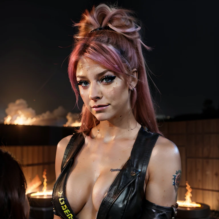 WWE, Alexa Bliss, black make up, in the darkness, flames around, lightnings