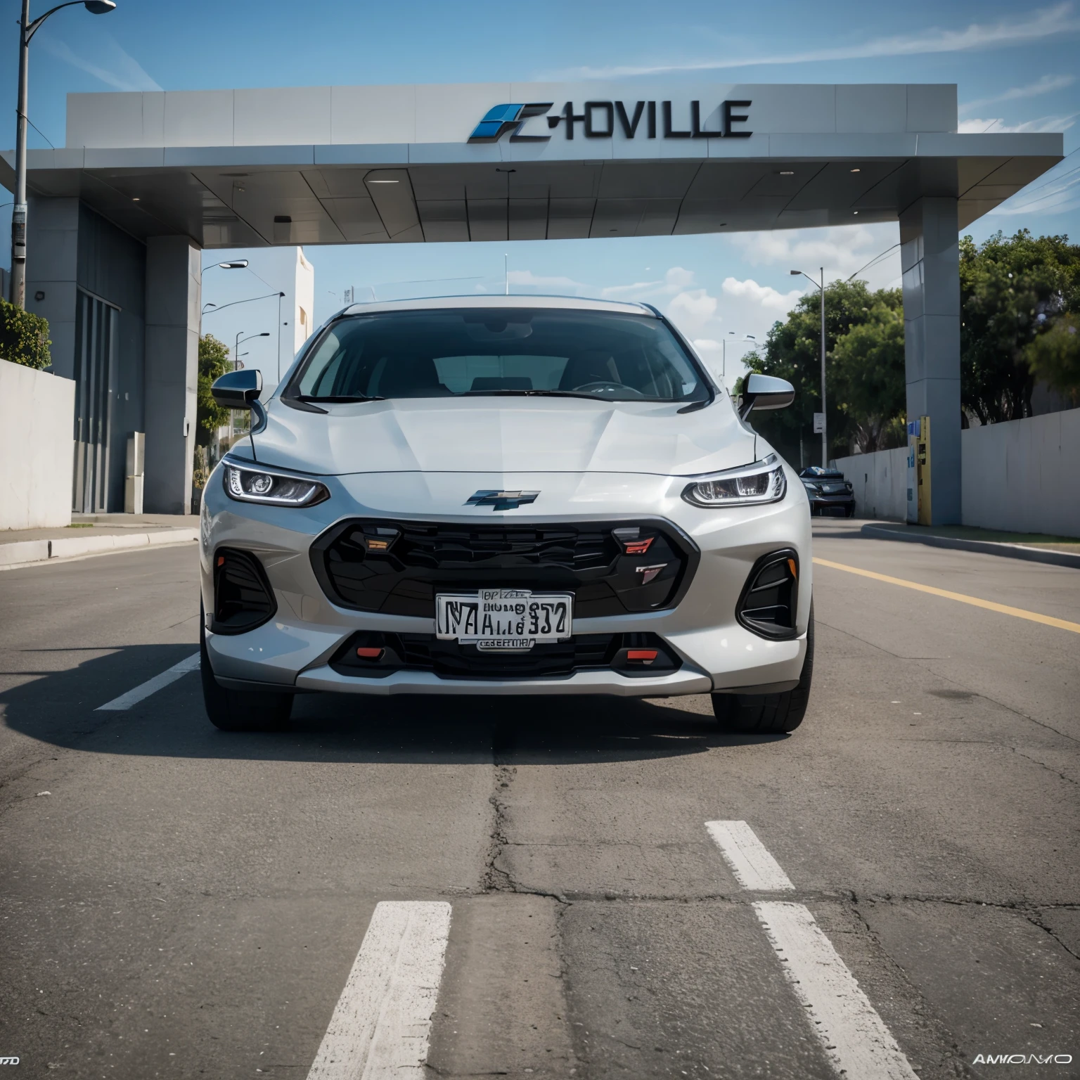 Automovil Chevrolet 2022 modelo onix color blanco, visto de enfrente con la palabra HERTZ 