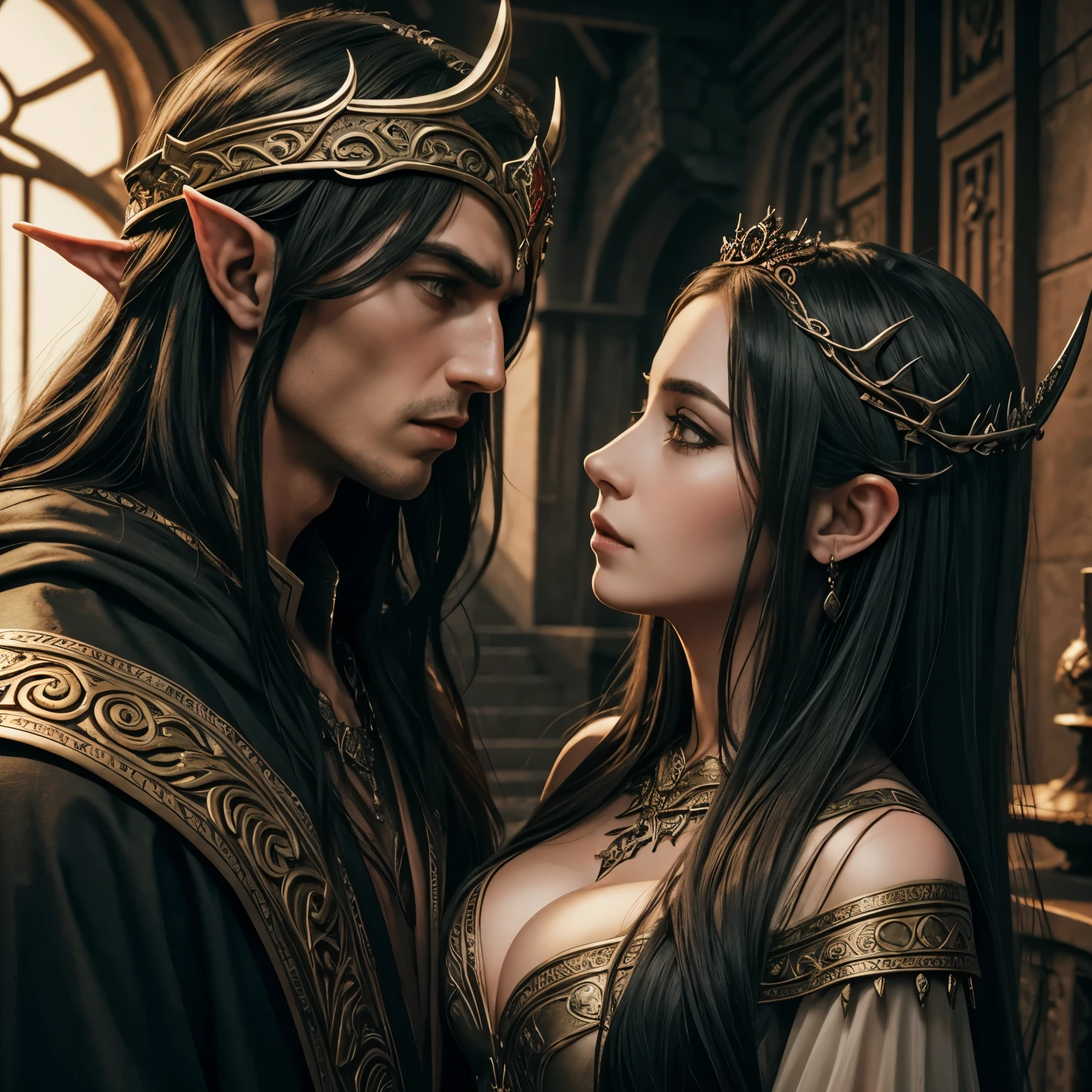 God of death, Elven Queen, romantic, couple