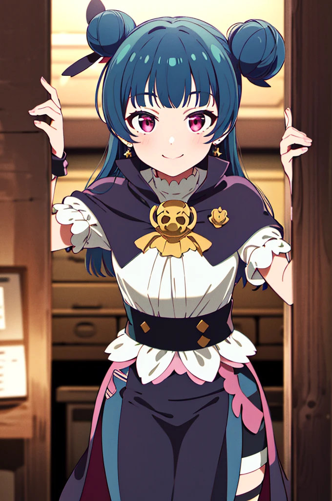 ((masterpiece,best quality)), absurdres,
Yohane_Genjitsu_no_Yohane, single side bun, black capelet,
solo, smiling, looking at viewer, cowboy shot,
magic shop, cinematic composition, dynamic pose,