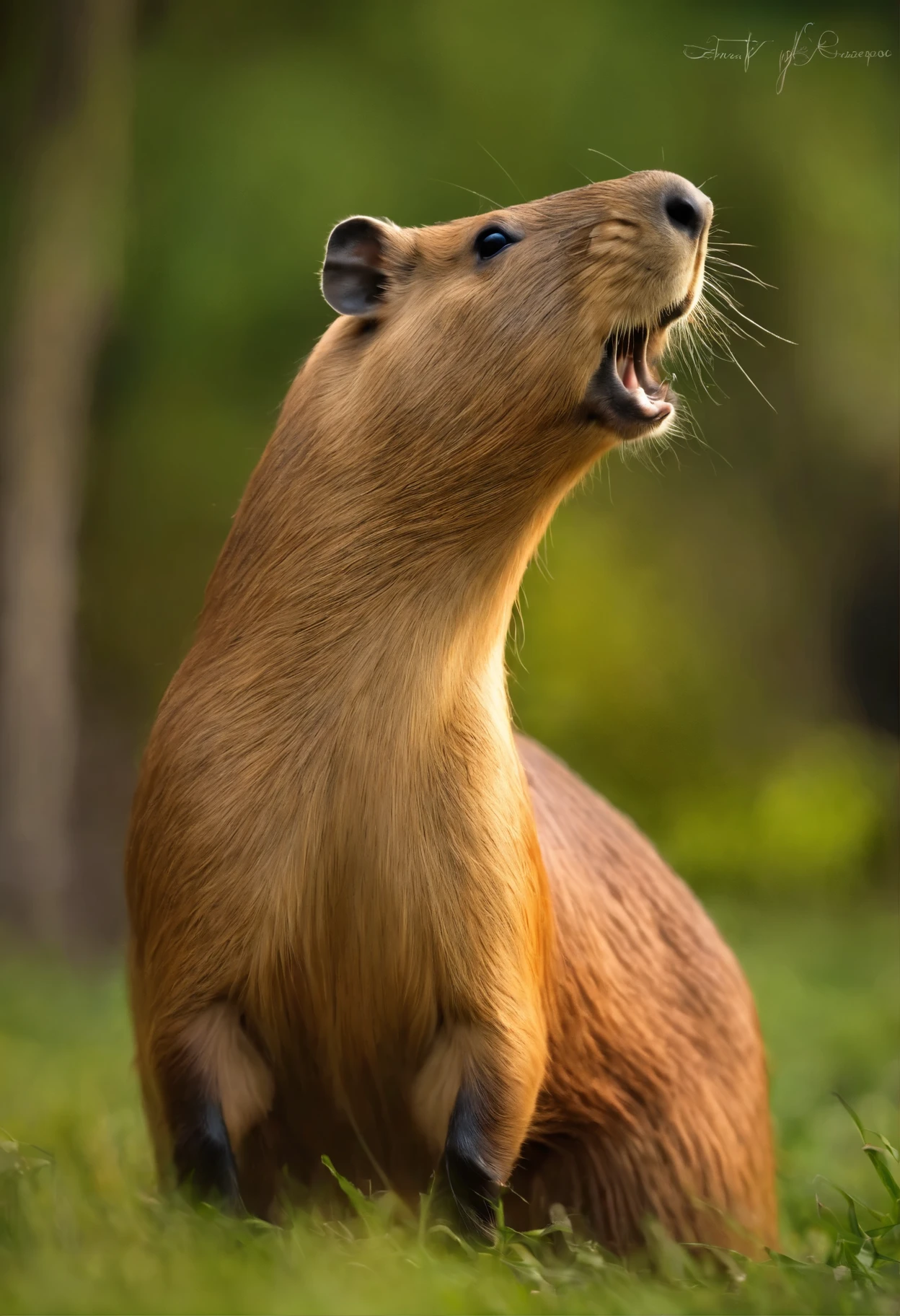 A capybara，Roar，Standing，hyper-realistic，high resolution