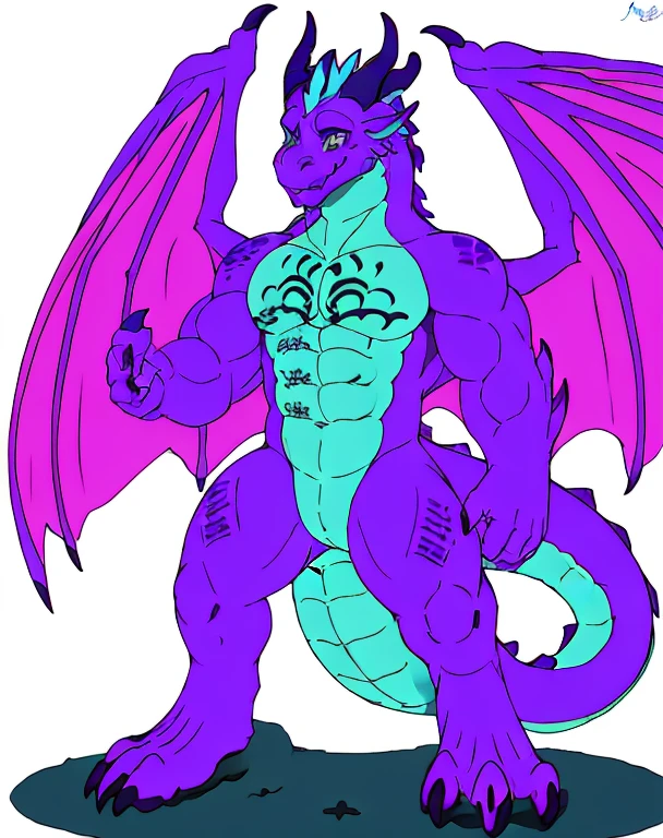 Upload to E621, (male rampage with wings anthro-dragon), Stood up, solo, super heavy，Limb fat，whaite hair, Detailed scale texture, Dragon wings, (at the battlefield), (nakeness),  black blue body，Purple blue and black blue scales，blue belly,dark blue belly，cellshading，The environment is dim，White Dragon Horn，Golden tattoo，victory pose（，（dragon gem），（（rajsha）），（kantanagamoli）），（up front view），Looks pleased，[simple backgound]，Detailed studentasterpiece artwork，Caustics, edge lit, Singlelightsource, Sharp shadows, Single portrait, (digitgrade, toe claws), (beast wild),