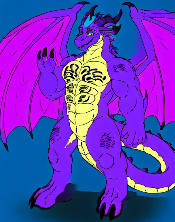 Upload to E621, (male rampage with wings anthro-dragon), Stood up, solo, super heavy，Limb fat，whaite hair, Detailed scale texture, Dragon wings, (at the battlefield), (nakeness),  black blue body，Purple blue and black blue scales，blue belly,dark blue belly，cellshading，The environment is dim，White Dragon Horn，Golden tattoo，victory pose（，（dragon gem），（（rajsha）），（kantanagamoli）），（up front view），Looks pleased，[simple backgound]，Detailed studentasterpiece artwork，Caustics, edge lit, Singlelightsource, Sharp shadows, Single portrait, (digitgrade, toe claws), (beast wild),