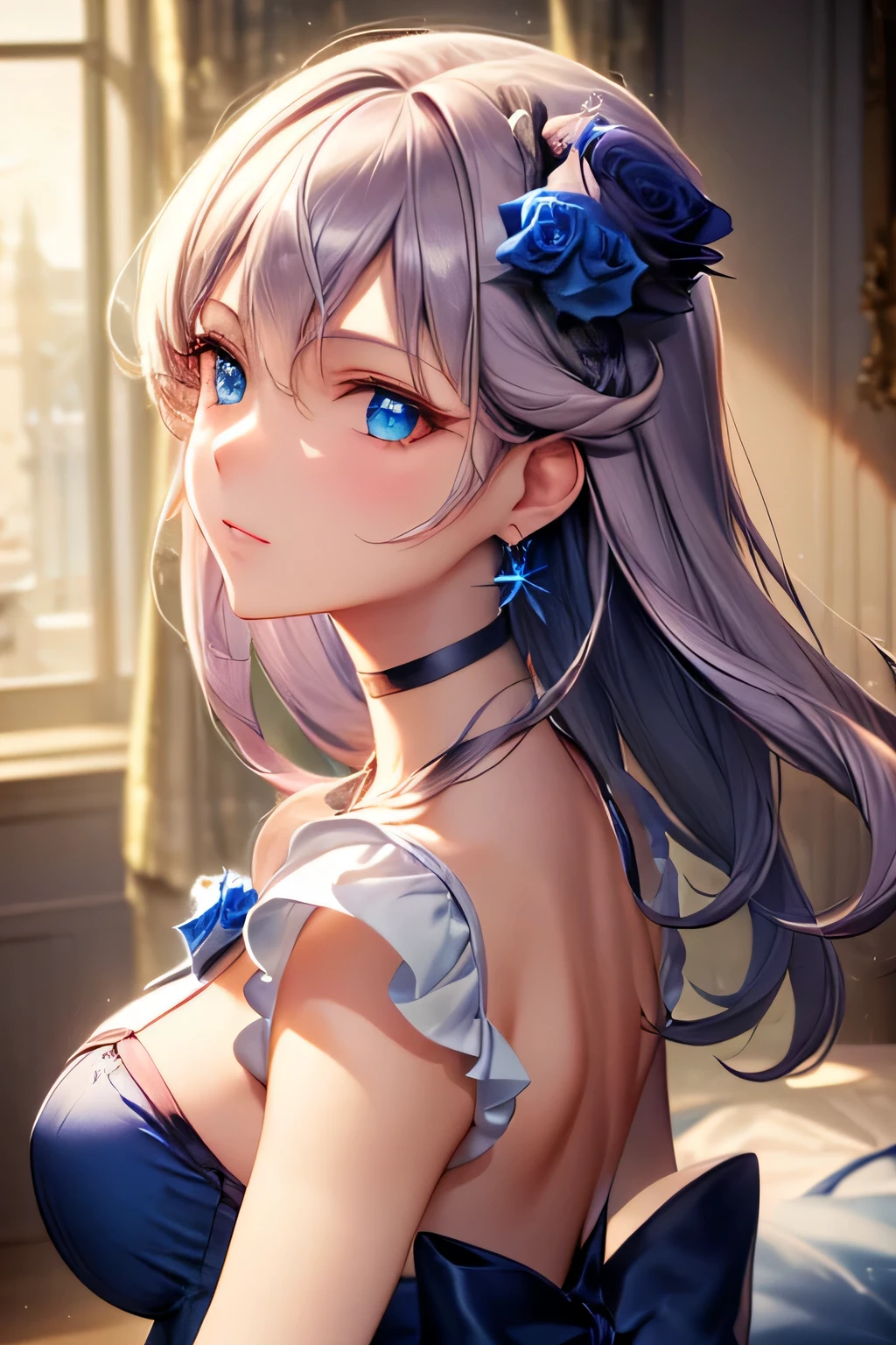 (masterpiece:1.2), best quality, high resolution, unity 8k wallpaper, (illustration:0.8), (beautiful detailed face:1.2, beautiful detailed eyes:1.2), perfect lighting, extremely detailed CG, (perfect hands, perfect anatomy), 

Cute, beautiful, charming lady, shiny hair, lustrous skin, beautiful light big eyes, 
milf, married woman, soft With a gentle appearance and a gentle mother-like atmosphere,
Feminine style, beautiful kubire, beautiful, naughty face,

moonlight_a, long hair, purple hair, sidelocks, hair ornament, hair flower, blue eyes, big breasts, black choker, earrings, blue flower, magical girl, waist bow, cure moonlight dress, jewelry, flower, wrist cuffs, single elbow glove, boots, eyelashes,