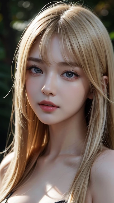 (Ultra-realistic), (figure), (Increased resolution), (8k), (Very detailed), (Best figure), (Beautiful and detailed), (highest quality), (Super detailed), (masterpiece ), ( wallpaper), (Detailed face), alone, 1 girl, Attractive Russian model Nata Lee, Light blonde straight hair, View your viewers, Fine details, Detailed face, In the Dark, Deep Shadow, Modest, Pure Erotic Face Ace_v1, smile, Long Hair, 46 point diagonal bangs.