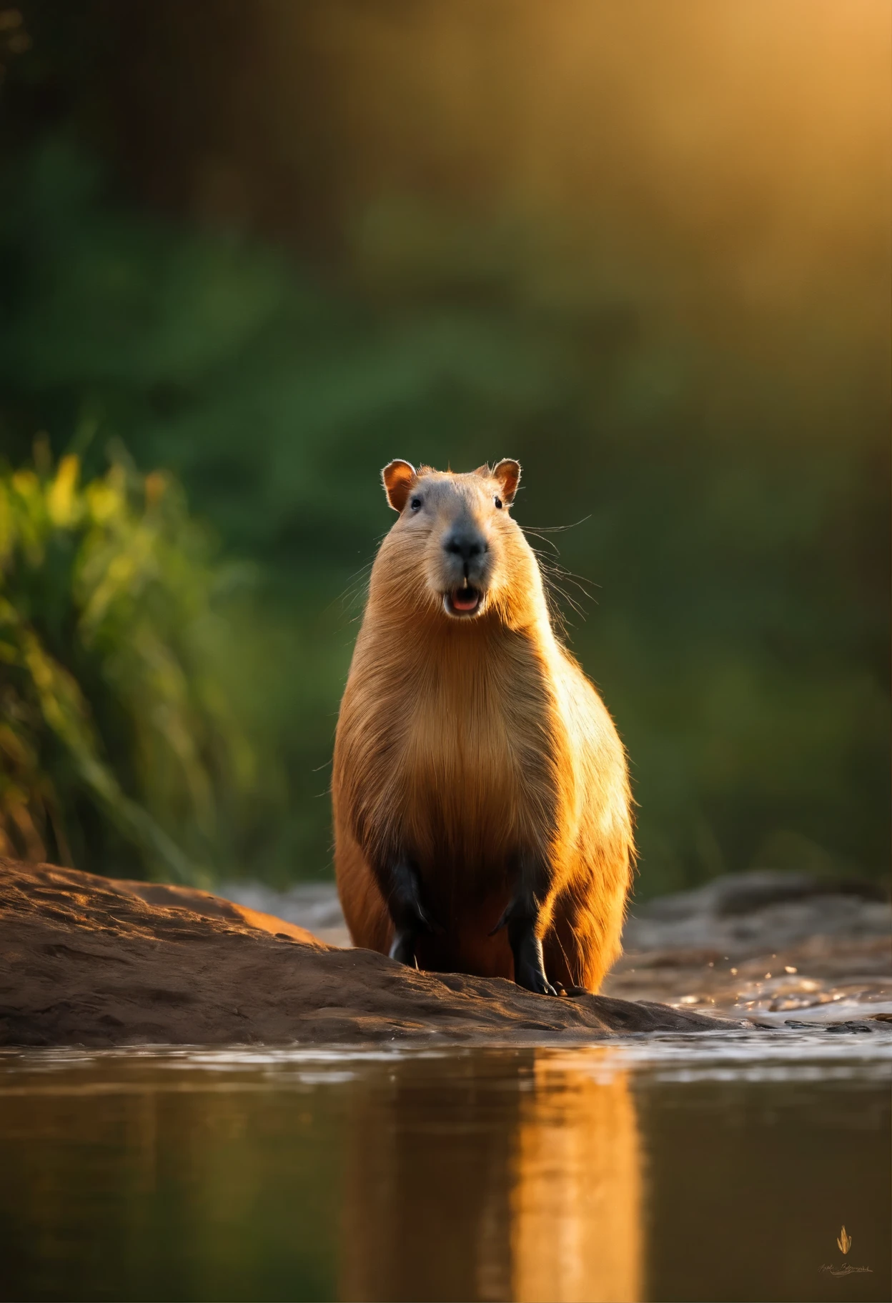 A capybara，Roar，Standing，hyper-realistic，high resolution，Award-winning works，Natural light