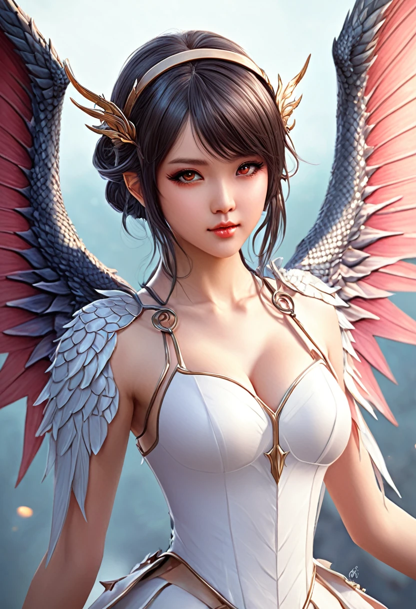 Vintage anime girl with dragon wings, fantasy art style, extremely detailed artgerm, detailed digital anime art, anime fantasy illustration, beautiful character painting, anime in fantasy style, fantasy style art, anime fantasy artwork, artgerm on artstation pixiv, 2. 5 d cgi anime fantasy artwork, the dragon girl portrait, portrait of fairy